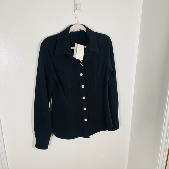NWT Proenza Schouler White Label Crepe Seamed Shirt Jacket Shacket Black Western - Picture 8 of 11